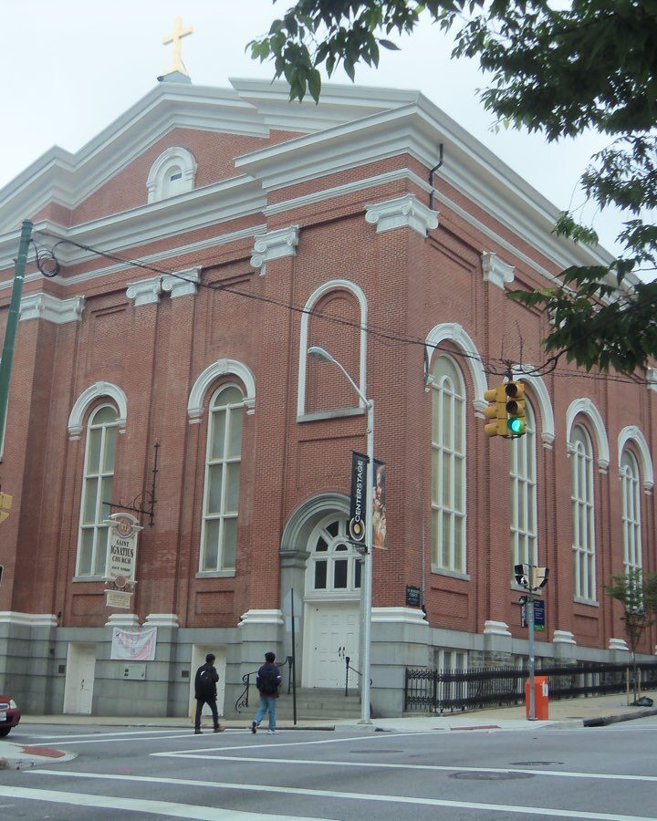 St. Ignatius Church, a red-brick Italianate Catholic church in Baltimore's Mount Vernon